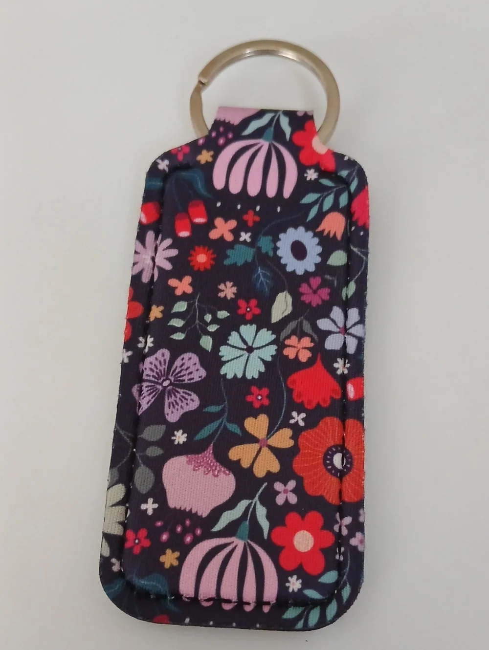 Floral Lip Balm Keychain Holder - Navy Background